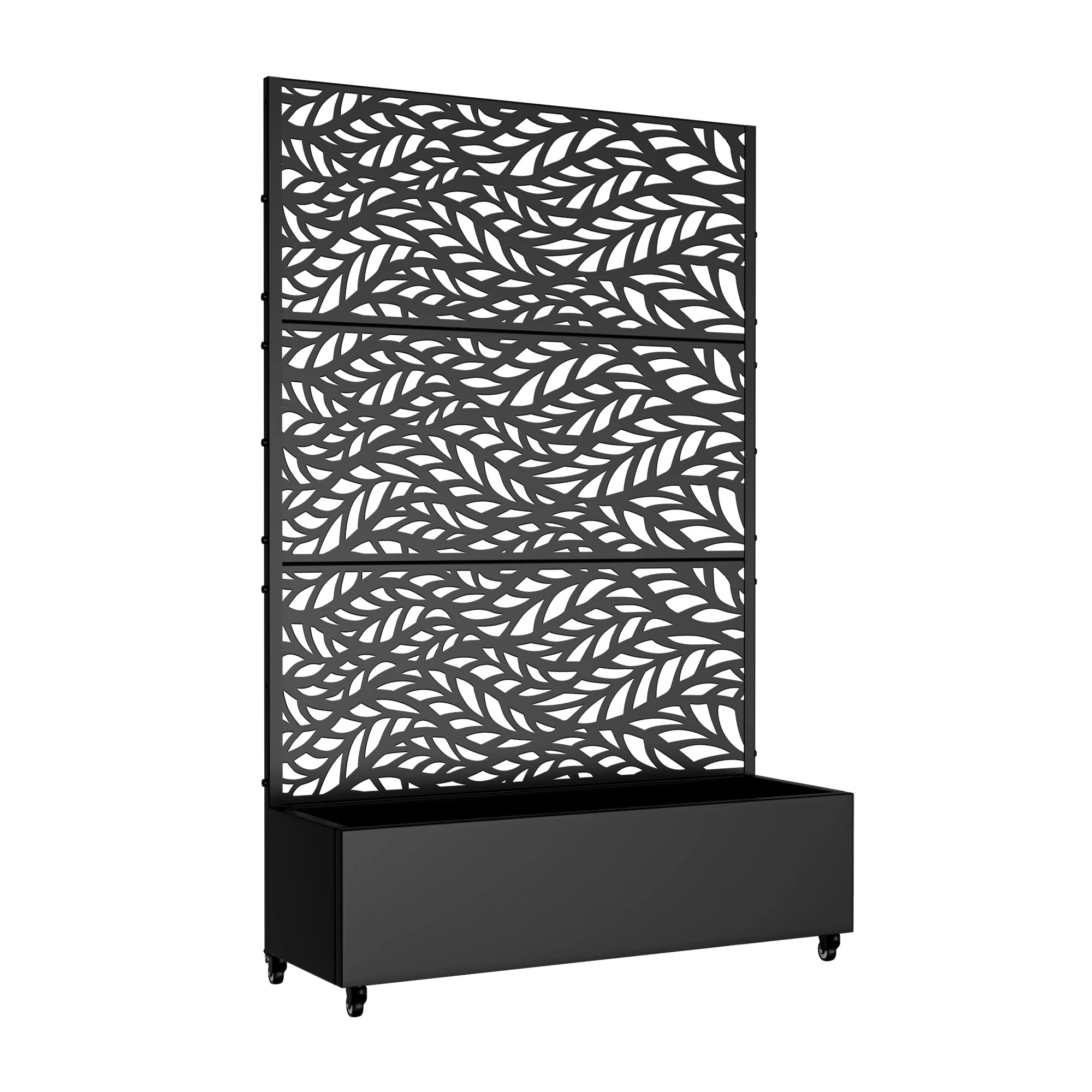 6 ft. H x 4 ft. W Metal Planter Box privacy screen Garden Bed with Trellis and Wheels - Black