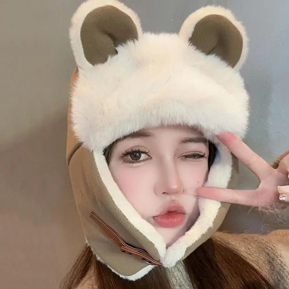 

Cycling Hat Ultra-thick Winter Warm Plush Hat with Cute Ears for Women Cold-proof Ear-flapped Hat with Super Soft Earmuffs Cozy