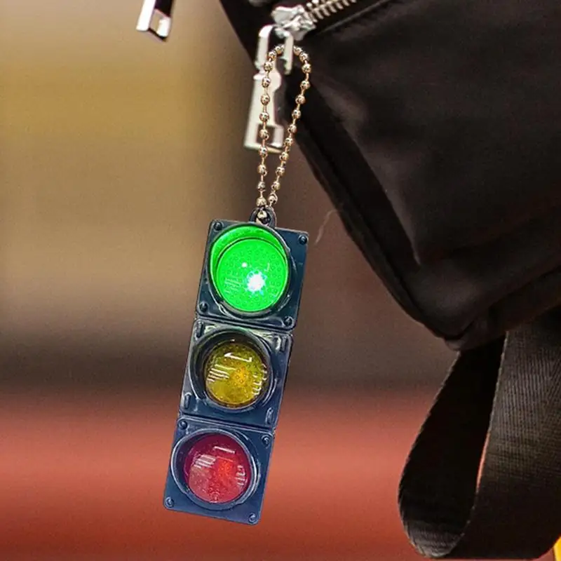 Traffic Signal Light Keychain Car Keychains Backpack Pendant Traffic Light Model with LED Lighting Creative Car Keyring For Kids