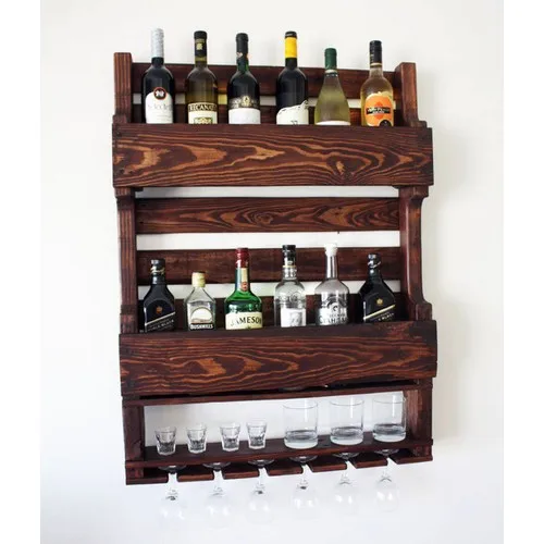 Ecodeco Rustic Reproduction Antique Wooden Wall Wine Rack Wine Rack Mini Bar