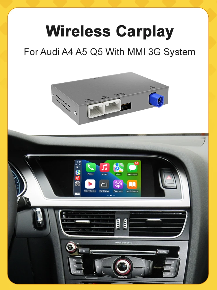 Interfejs bezprzewodowy AUTOABC CarPlay do Audi A4 B8 A5 Q5 2009-2015 z Android Auto, AirPlay, Mirror Link, kamerą cofania, odtwarzaczem USB, funkcją Bluetooth Audio — 2