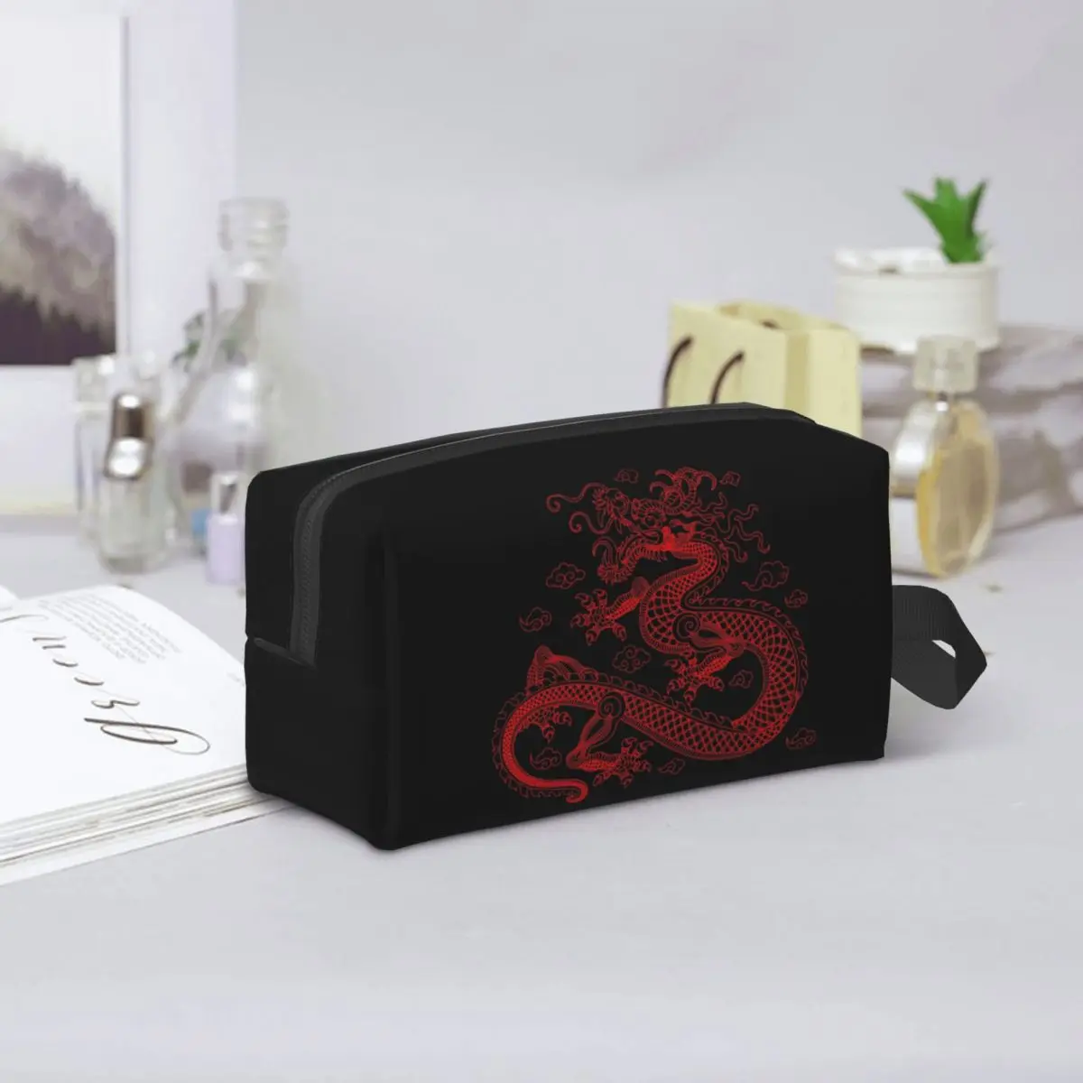 Red Chinese Dragon Makeup Bag Cosmetic Organizer Storage Dopp Kit Toiletry Cosmetic Bag for Women Beauty Travel Pencil Case