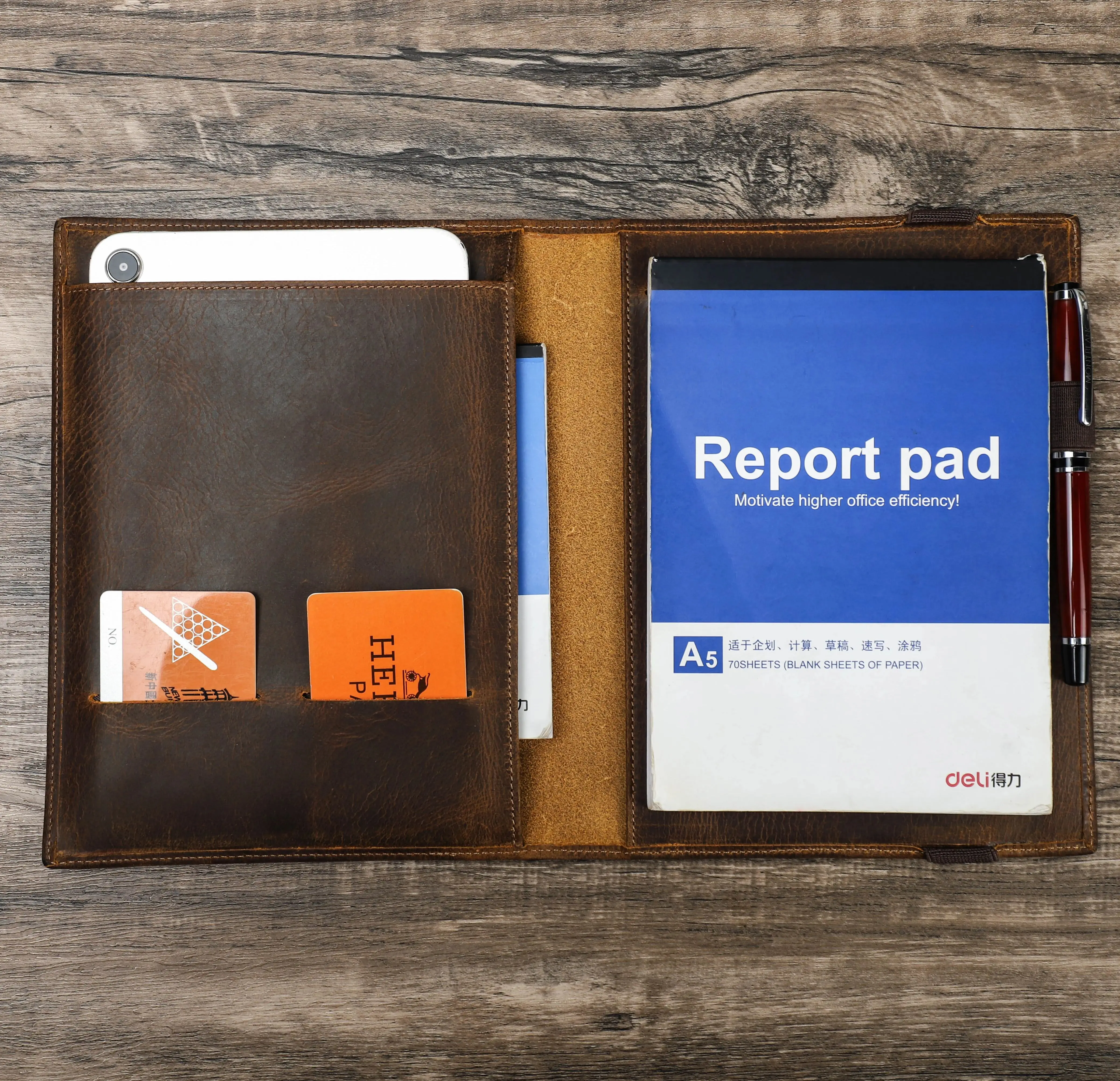 Vintage Crazy Horse Leather Notebook Portfolio For iPad Mini Case A5 Book Travel File Folder Office School Stationery Supply