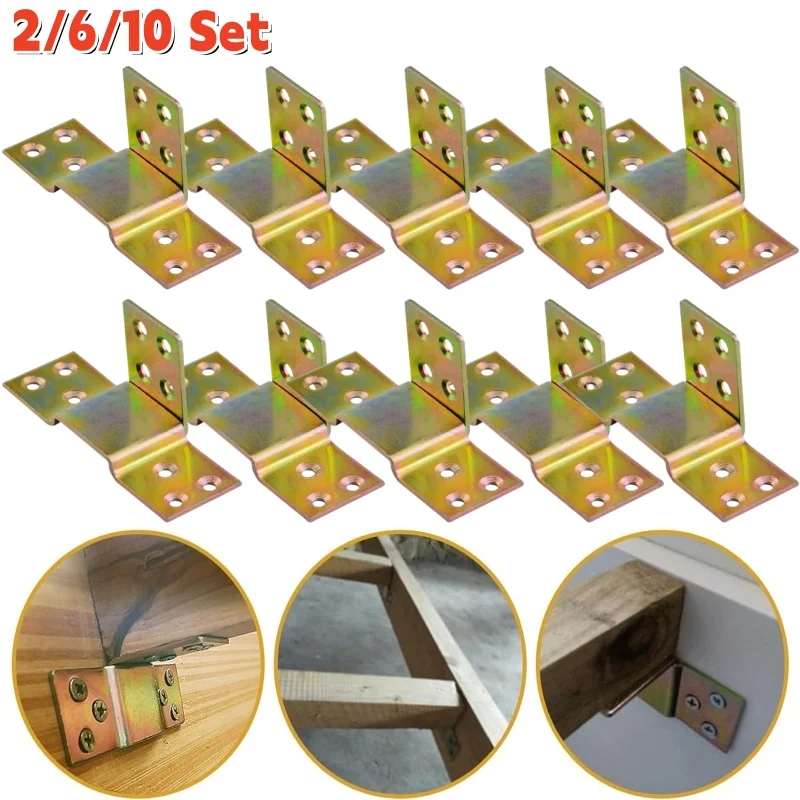 2/6/10 Sets Durable Metal Corner Brackets,Bed Frame Support Connectors with Hooks,Buckles Easy Assembly for Sturdy Wooden Frames