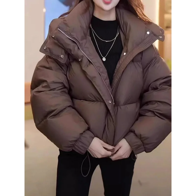 Wear a High-grade Cotton-padded Jacket For Women In Autumn Winter 2025 Solid Color  Hooded Female Coat With Overcoat