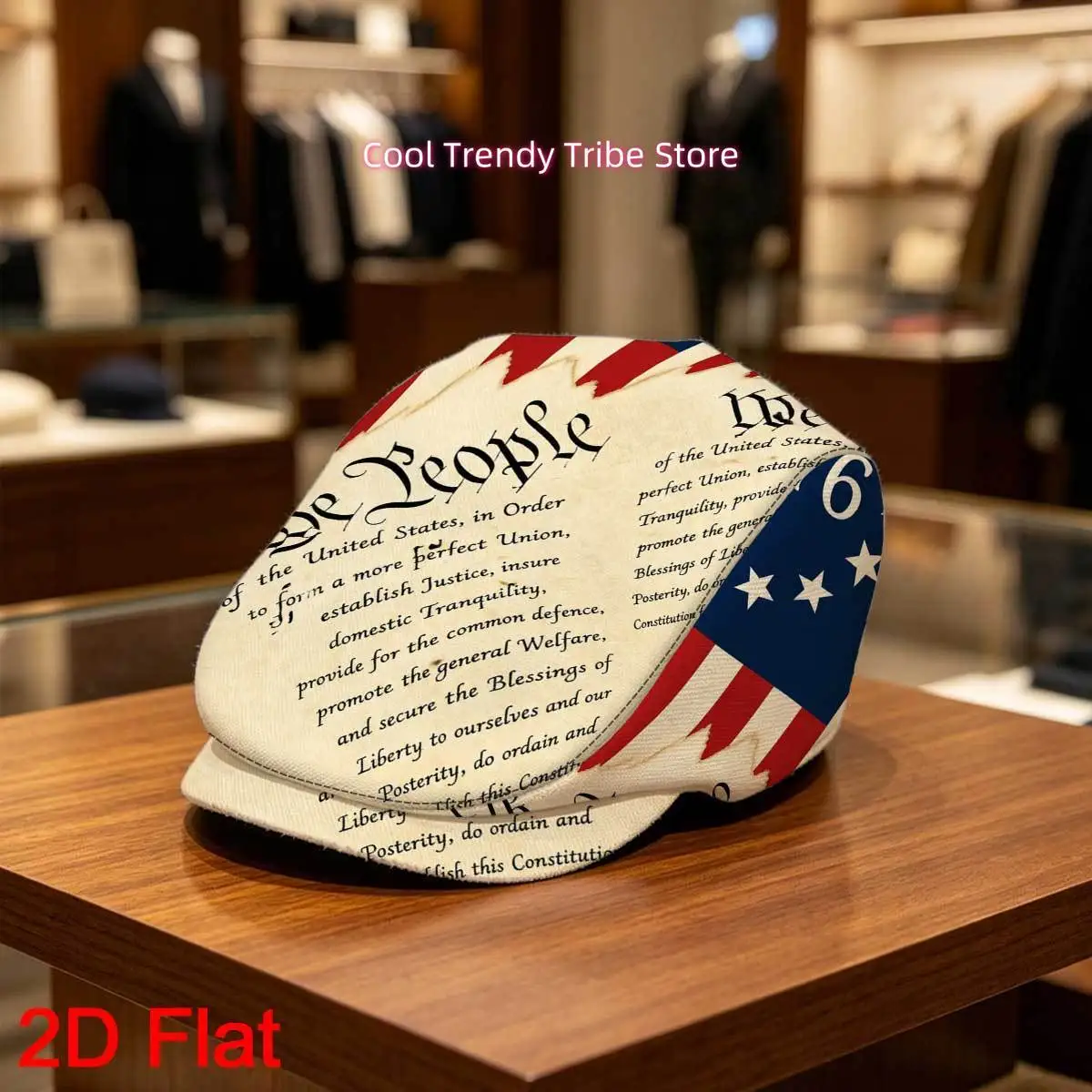 1pc 2D Flat American Independence Theme Vintage Gentleman's Hat Painter's Hat Forward Cap Fitted Closure Breathable Design Versa