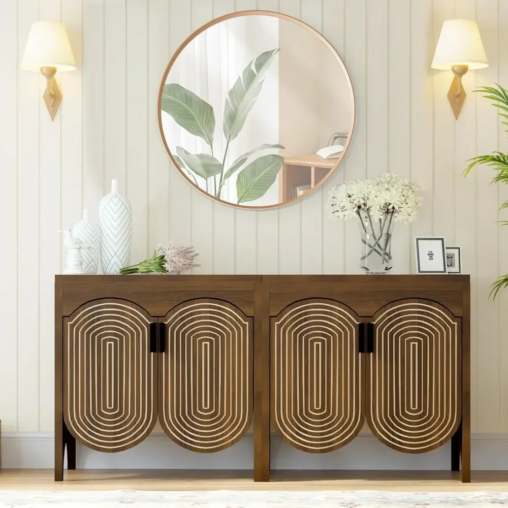 

Sideboard Cabinet with Storage,4 Doors Buffet Cabinet with Adjustable Shelves,Accent Storage Cabinet with Carved Arc