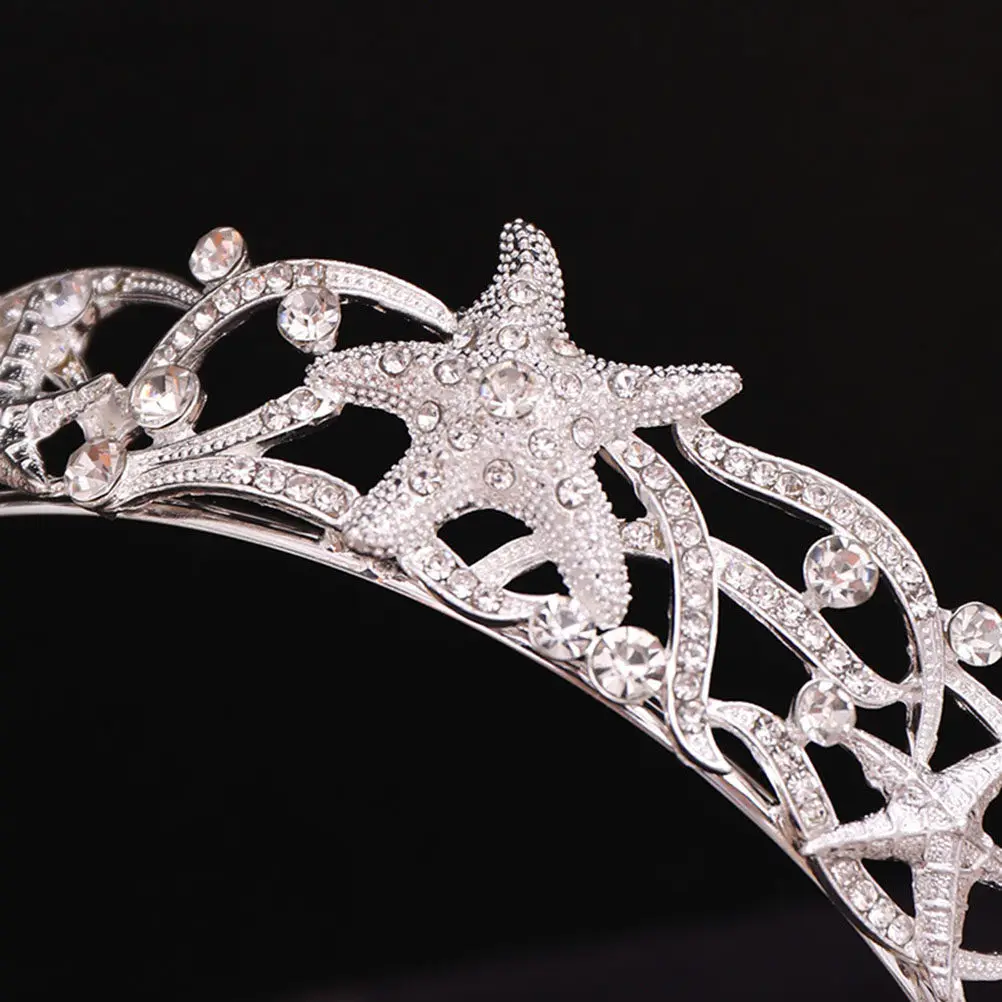 

Stunning Bridal Headband with Beautiful Sea Star Decor Crystal Crown for Wedding Celebration Silver Bridal Headband