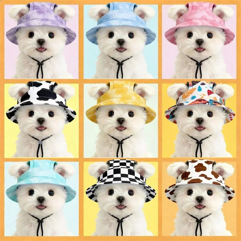 Verstellbarer Ohrenfreier Haustier-Bucket-Hat, Sommer-Sonnenhut mit Niedlichem Aufdruck für Kleine, Mittlere und Große Hunde, Katzen, Welpen, Haustierzubehör – Detail 3