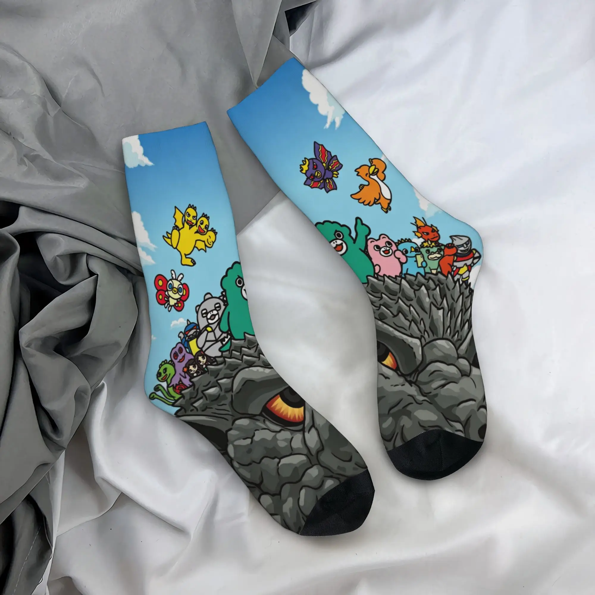 Crazy Design Chibi Monster Raids Again Basketball Socks Movie Polyester Crew Socks for Unisex Breathable