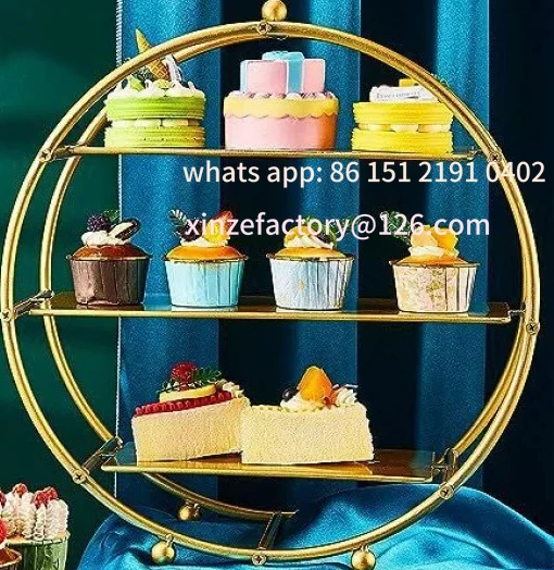 

Customizable Party Round Cupcake Rack Dessert Table Display Birthday Gold Layered Cake Round Dessert Rack