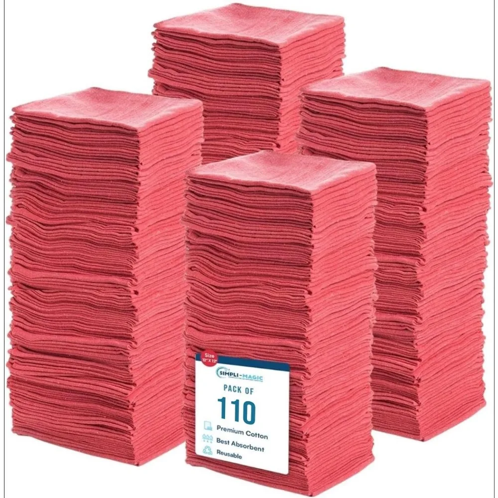 

Reusable Cotton Shop Towels 14x12 Inch 110 Pack for Auto Garage Industrial Home Cleaning