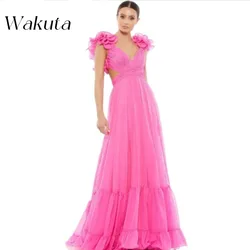 Wakuta Elegant V-neck Sleeveless Chiffon Folding Ball Robe Classic Backless Cross Strap Wedding Back To School Vestido De Fiesta