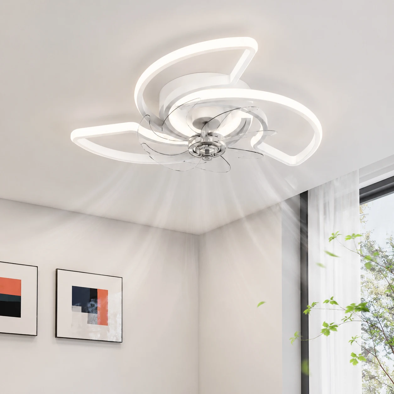 Modern 48W LED Ceiling Fan Light, 7-Blade 6-Speed Reversible Fan, Remote & APP Control, Stepless Dimming, White/Black/Gold