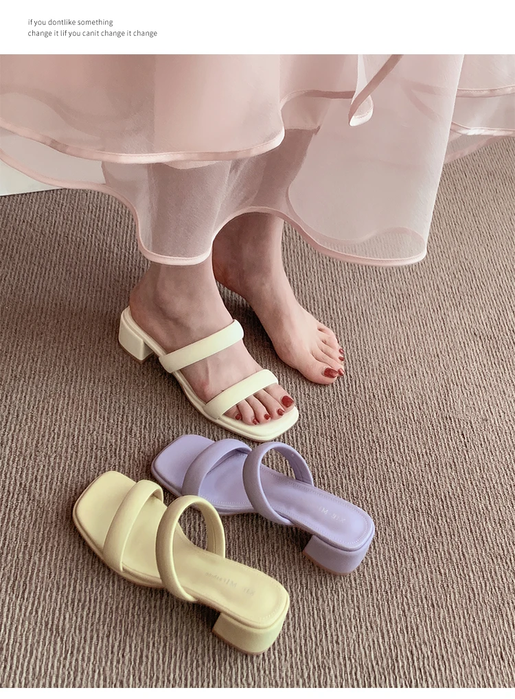 Outdoor Women's Slippers 2024 Summer New Square Toe Thick Heel Casual Sandals image 3