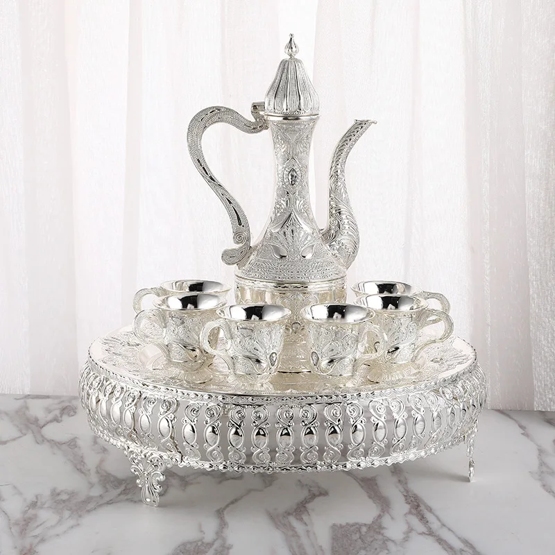 

Wine Set, Zinc Alloy Home Wine Pot Glass Set, European Exquisite Vintage Wine Glass,Creative Desktop Living Room Decoration,1Set