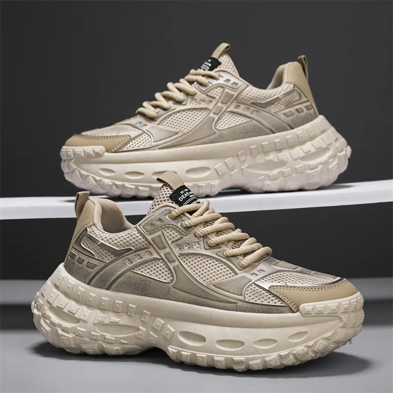 Mens Distressed Style Dad Shoes 2025 New Spring Breathable Thick Tire Sole Casual Sneakers