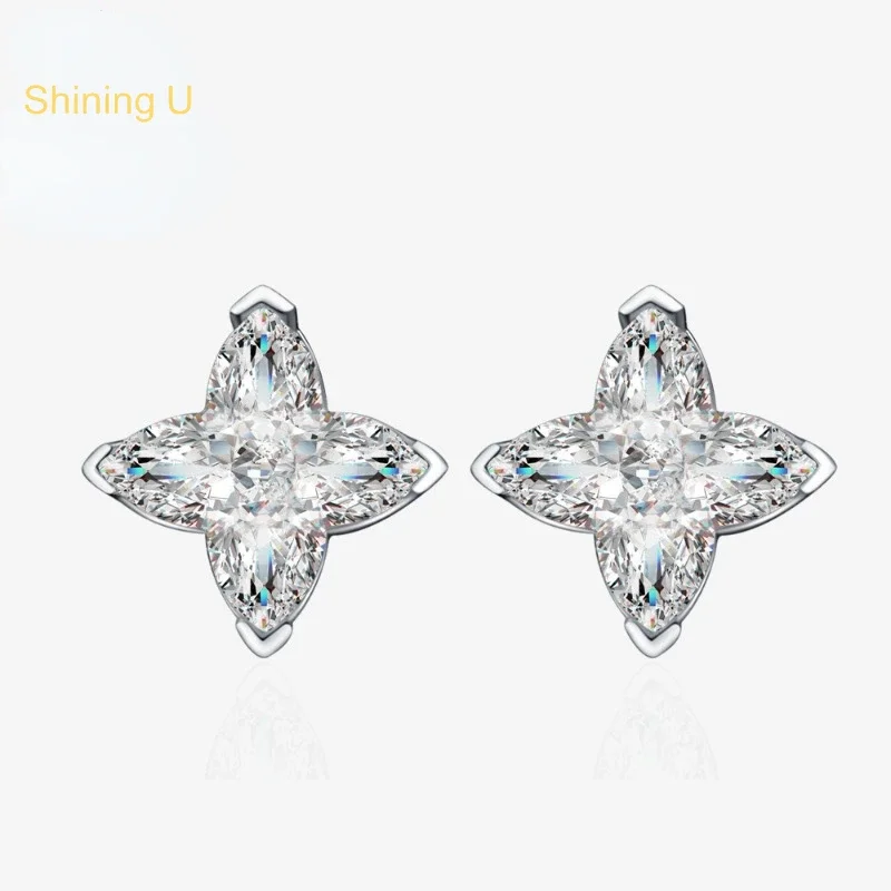 Shining U S925 Silver High Carbon Daimond Gems Stud Earrings for Women Fine Jewelry Birthday Gift