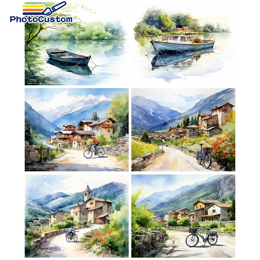 

PhotoCustom 60x75cm Diy Painting By Numbers Boat Coloring By Numbers Kit Landscape Drawing Canvas Wall Art Home Decoration