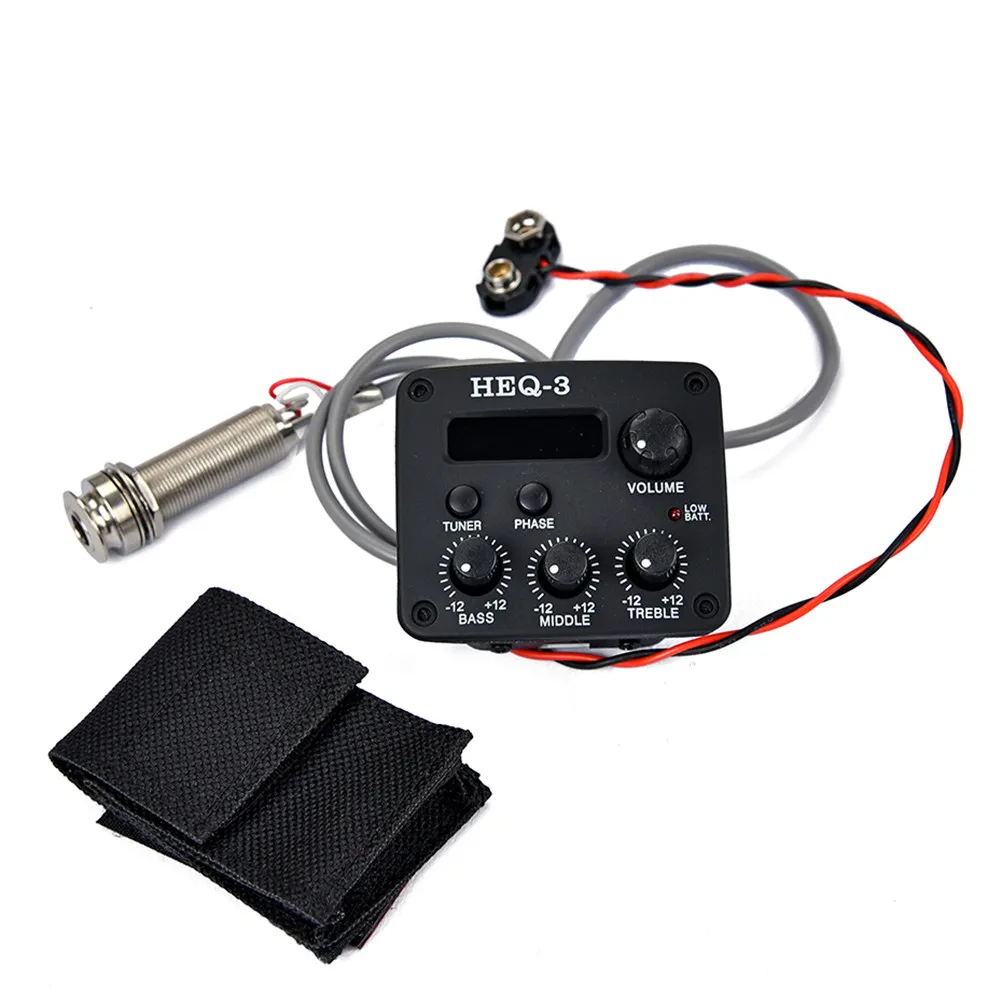 Acoustic Guitar Preamp 3 Bands Equalizer Pickup with LCD Tuner Metronome Volume Bass Mid Treble Controls Low Battery