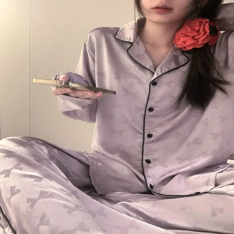 

Korean Style Pajamas Sweet Cute Style Pajamas for Women Spring and Autumn New Lace Student Long Sleeved Trousers Home Wear Set