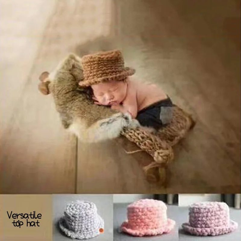 new-childrens-photography-bohemian-hat-retro-knitted-woolen-hat-baby-photography-jazz-hat-studio-prop-ベビーフォト