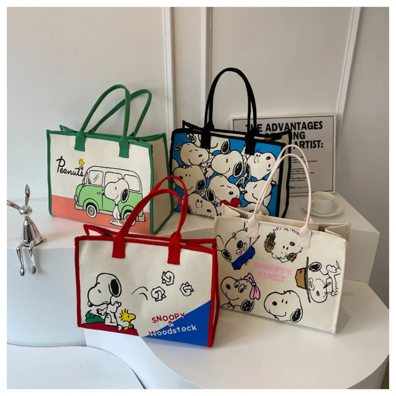 No.1 Anime Snoopy Tote Bag Canvas Bag Large Capacity Female Environmental Protection Portable Pu Cute Printing Shopping Bag