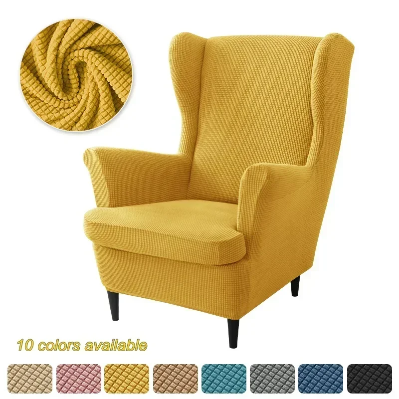 

1PC Polar Fleece Wing Chair Cover High Back Armchair Covers Non Slip Sofa Slipcovers with Seat Cushion Cover Ottoman Covers