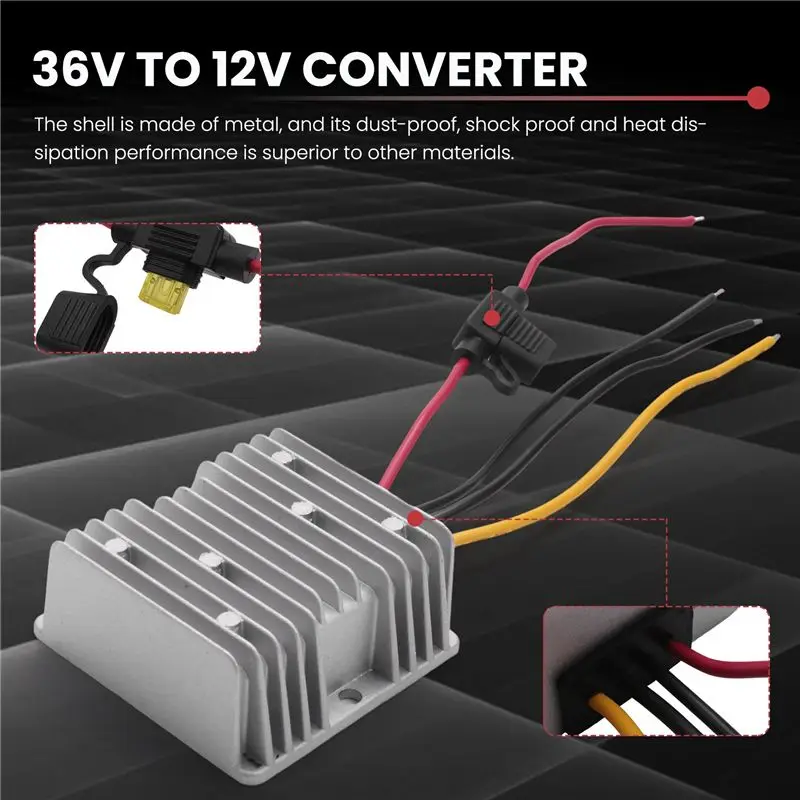 [A92P!】 DC 36V/48V To 12V 20A Converter Voltage DC Regulator Reducer Step Down Buck Transformer Converter Power With Fuse