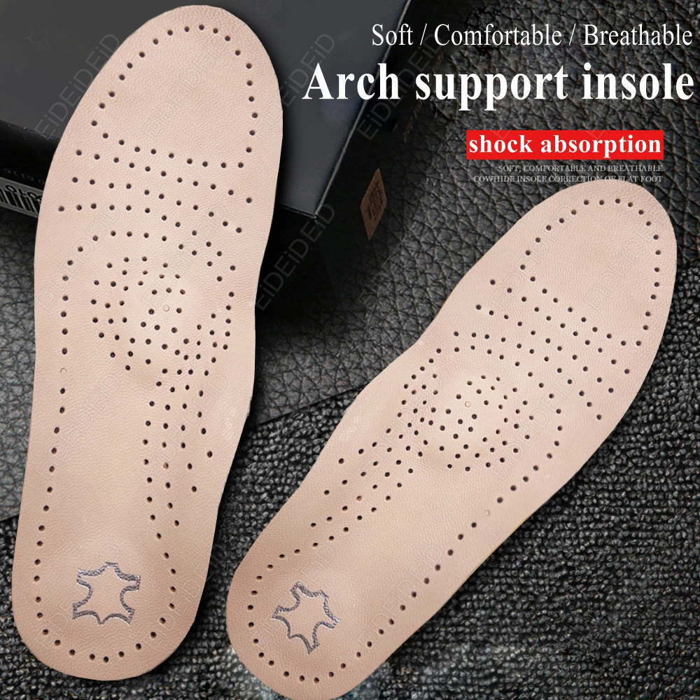 Plantilla ortopédica de cuero genuino, soporte ortopédico para arco, empeine, pie plano, almohadilla para zapatos, látex PU, antibacteriano, carbón activo, cuidado de los pies