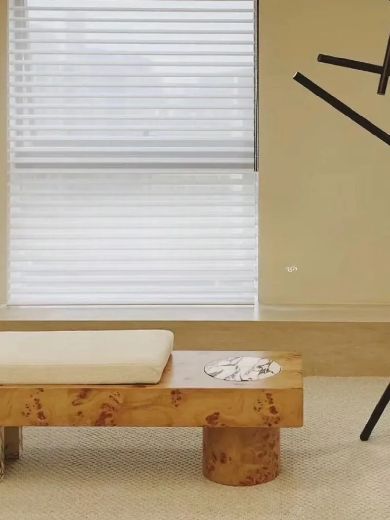 Medieval solid wood Bulgari coffee table light luxury marble round coffee table combination modern parquet tea table household