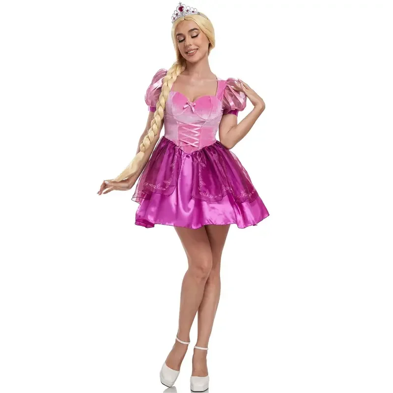 ชุดชุดคอสเพลย์ผู้หญิงเจ้าหญิงราพันเซลชุดปลอมตัวพันกันชุดฮาโลวีนสำหรับปาร์ตี้ชุดเจ้าหญิงในวัง