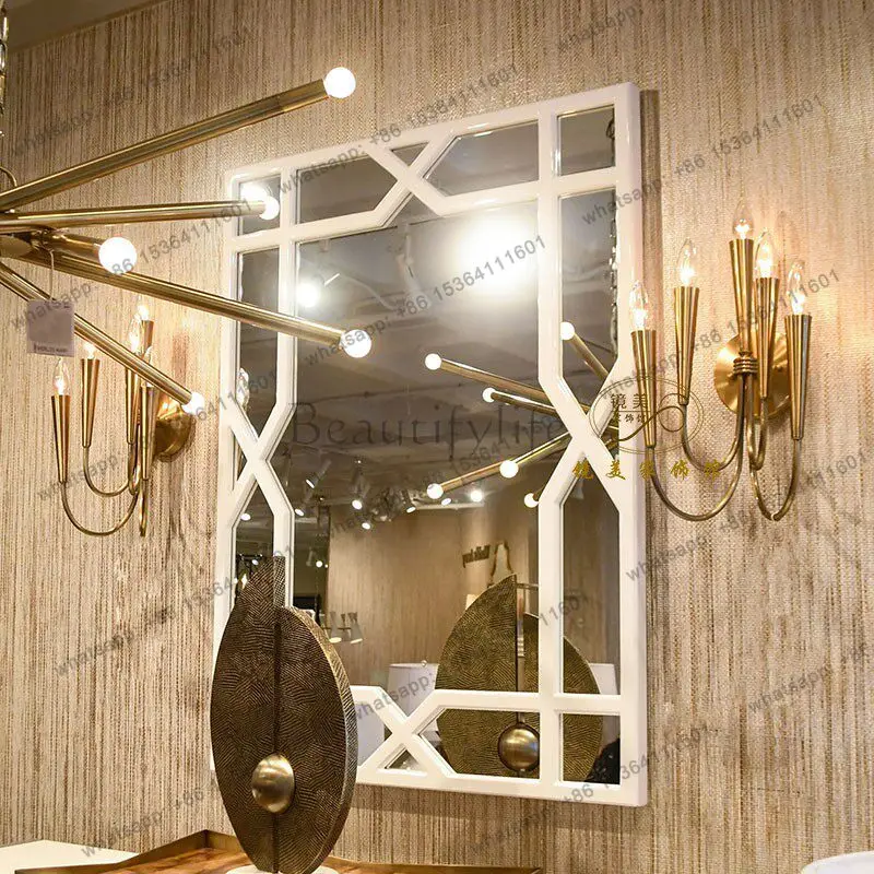 French square white bathroom mirror American decorative mirror above fireplace porch wall mirror