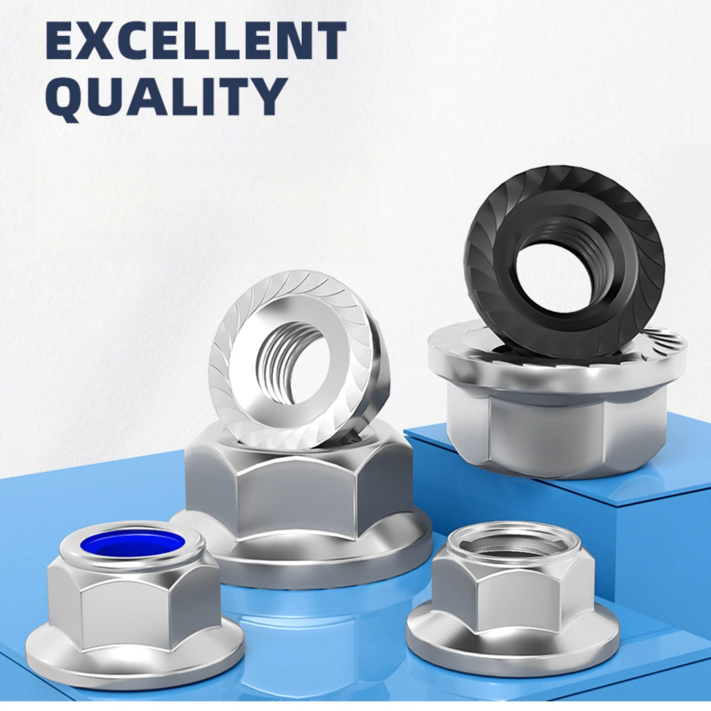 M3-M12 DIN6923 Flange Nylon Insert Lock Nut A2 304 Stainless Steel & Zinc Plated Self-Locking Nylock Nuts Black/White