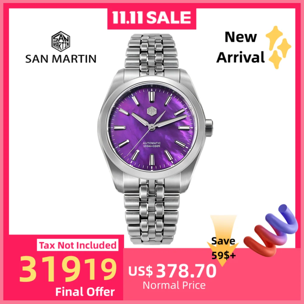 

San Martin 39mm Miyota 90S5 MOP Dial Men GADA Wristwatch Automatic Watches Mechanical BGW-X1 10Bar Luminous SN0144GX-4/7