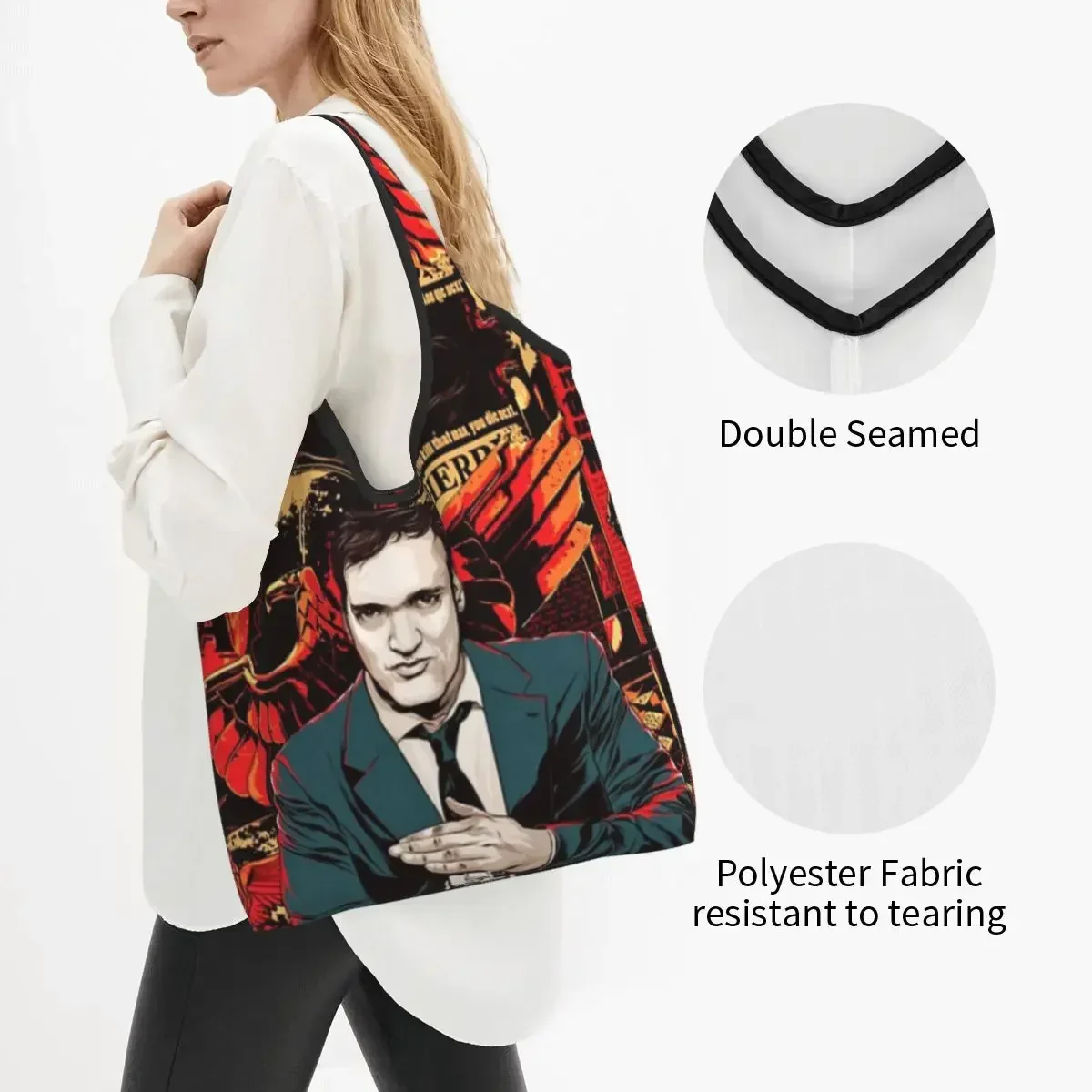 Kawaii Printing Quentin Tarantino Film Shopping Tote Bag Portable Shopper Shoulder Handbag