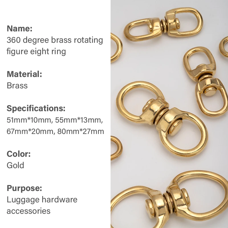 WUTA 1pc Solid Brass Swivel Eye Rotating Connector 8 Shape for Wallet Round Ring Brass Buckle Leather Craft Hardware Accessories