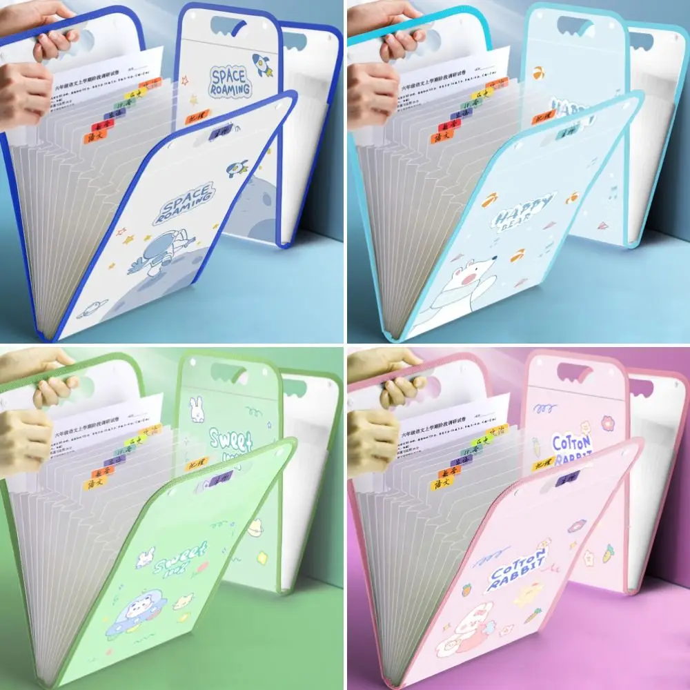 Cartoon Animal A4 File Folder Large Capacity Waterproof Vertical Hand-held Bag 13-Layer Expanding Test Paper Storage Bag Student