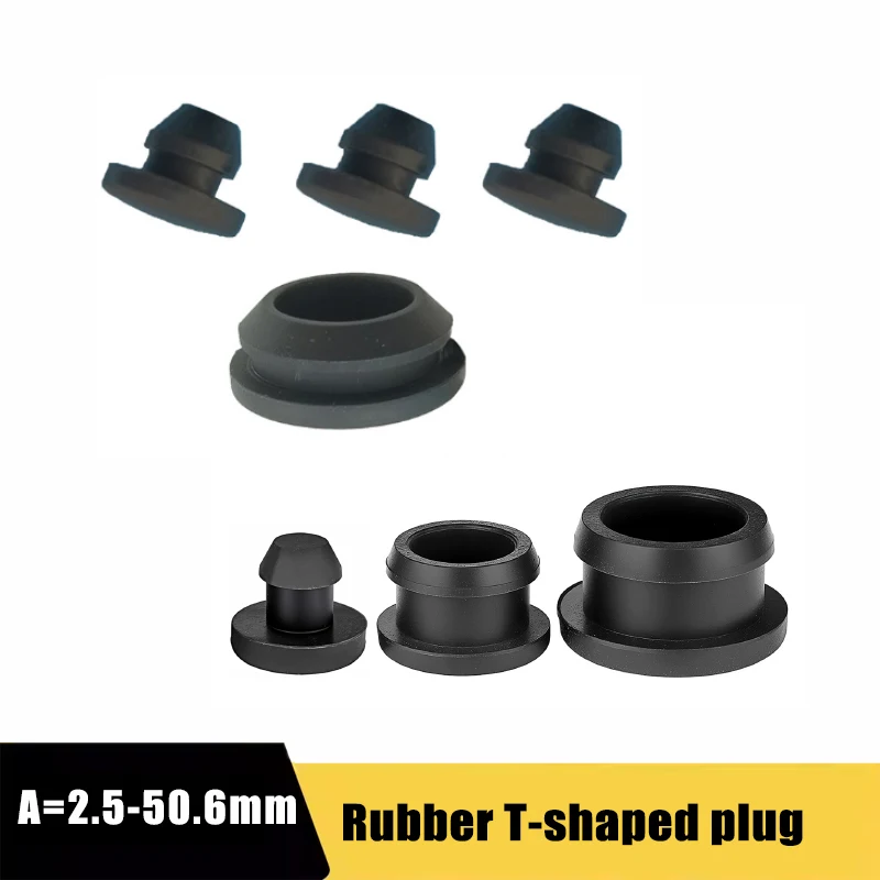 1~30pcs 2.5-50.6mm Black Conical Snap-on Silicone Rubber T Type Plug Blanking End Caps Tube Inserts Bung Proof High Temperature