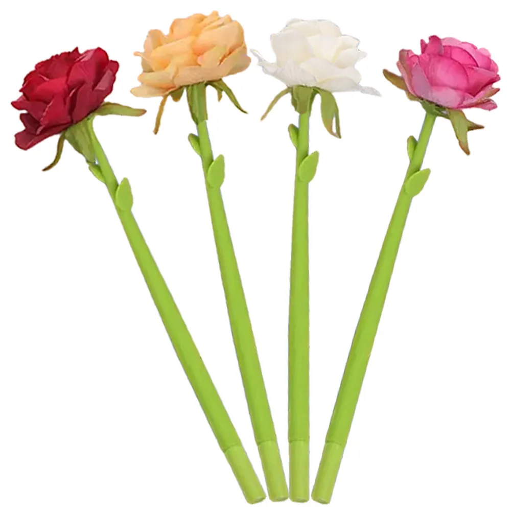 

4 шт. ручек с романтическим рисунком розы, удобные для письма, с комфортным захватом, для дома, офиса, школы, канцелярские принадлежности