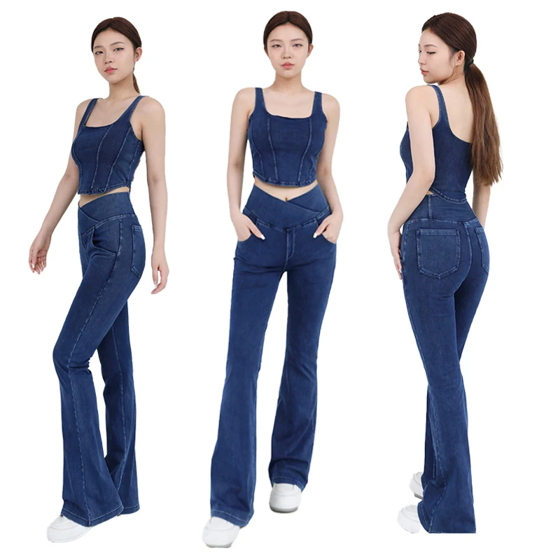 Women Bell Bottom Pants High Waist Yoga Flare Leggings 4 Way Stretch Denim Fitness Workout Sports Casual Jeans Women Activewear