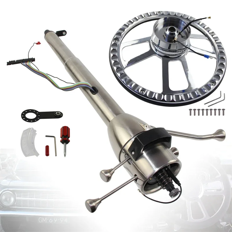 32\'\'/30\'\'/28\'\' Inch Universal Tilt Automatic Collapsible Steering Column for GM 69-94+Steering Wheel+Hub Adapter&Horn Button SL