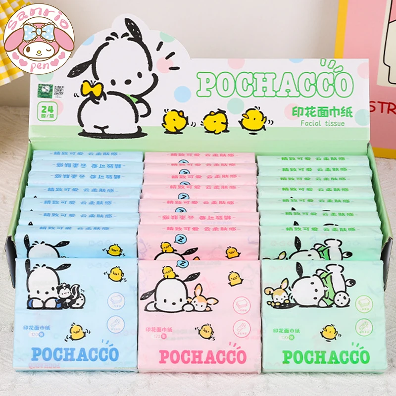 Sanrio 24pcs Cartoon Printing Paper-drawing Toilet Paper Bag Portable Tissue Towel Genuine Pochacco Hello Kitty Wood Pulp Napkin