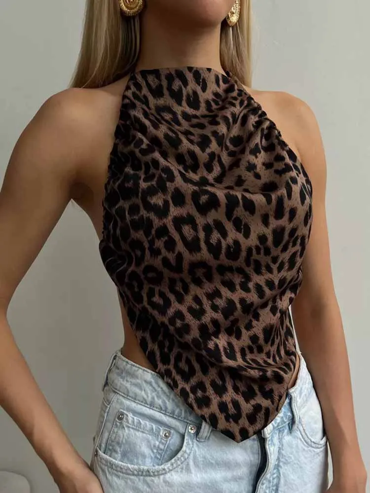 

MCDV Satin Women Halter Top Solid Color Irregular Sexy Backless Tank Top 2025 Summer High Street Female Chic Party Y2k Camisole