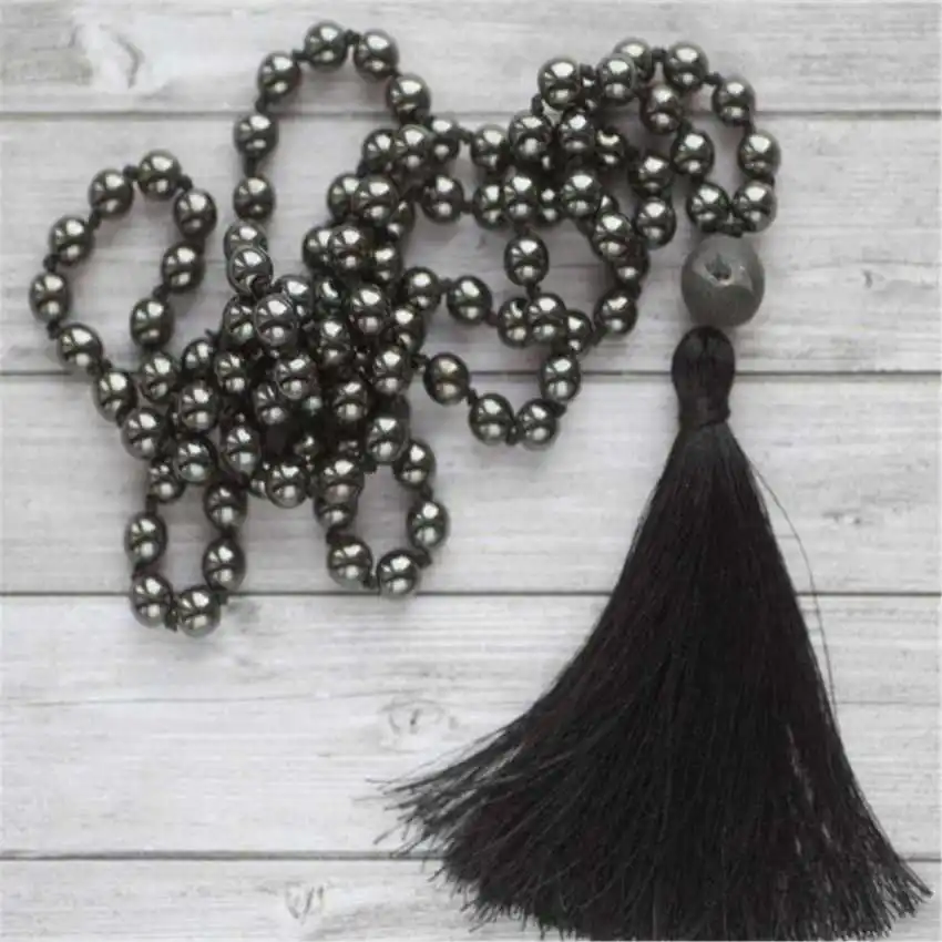 8mm Hematite 108 Beads Handmade Tassel Prayer Tibetan Mala Sacred wear Spiritual Seekers Trendy Meditation Yoga