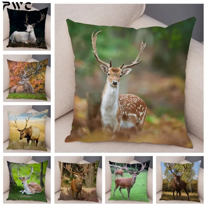 

Forest Sika Deer Pillowcase Decor Cute Wild Animal Cushion Cover For Sofa Home Car 45x45cm