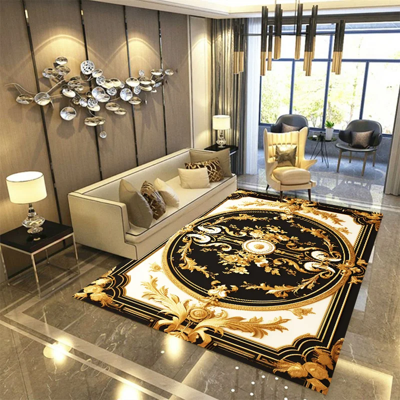 European Style Gold Carpets for Living Room Home Sofa Decoration Bedroom Non-slip Large Size Luxury Rugs Washable Soft Floor Mat