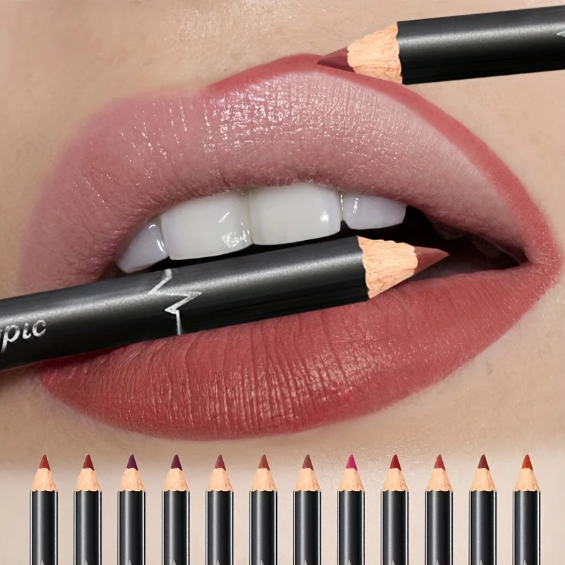 Lápiz Delineador de labios mate resistente al agua, tinte de contorno rojo, lápiz labial de larga duración, taza antiadherente, maquillaje de labios hidratante, 12 colores