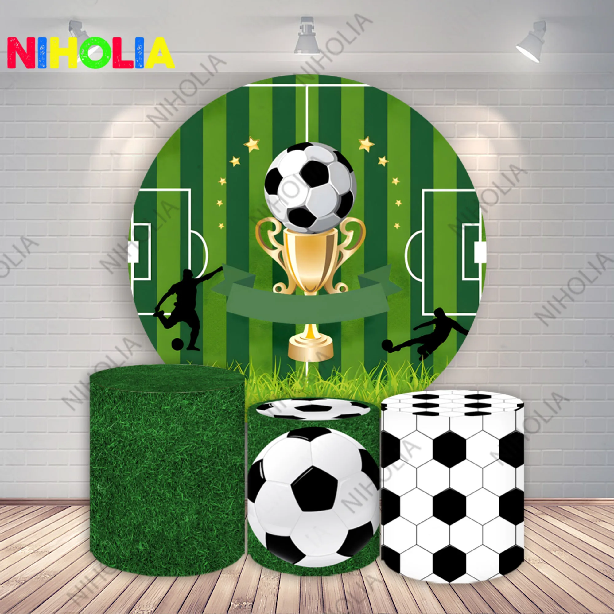 Niholia Football Theme Round Photo Backdrop Kids Birthday Party Decoration Baby Shower Cylinder Cover Photo Props