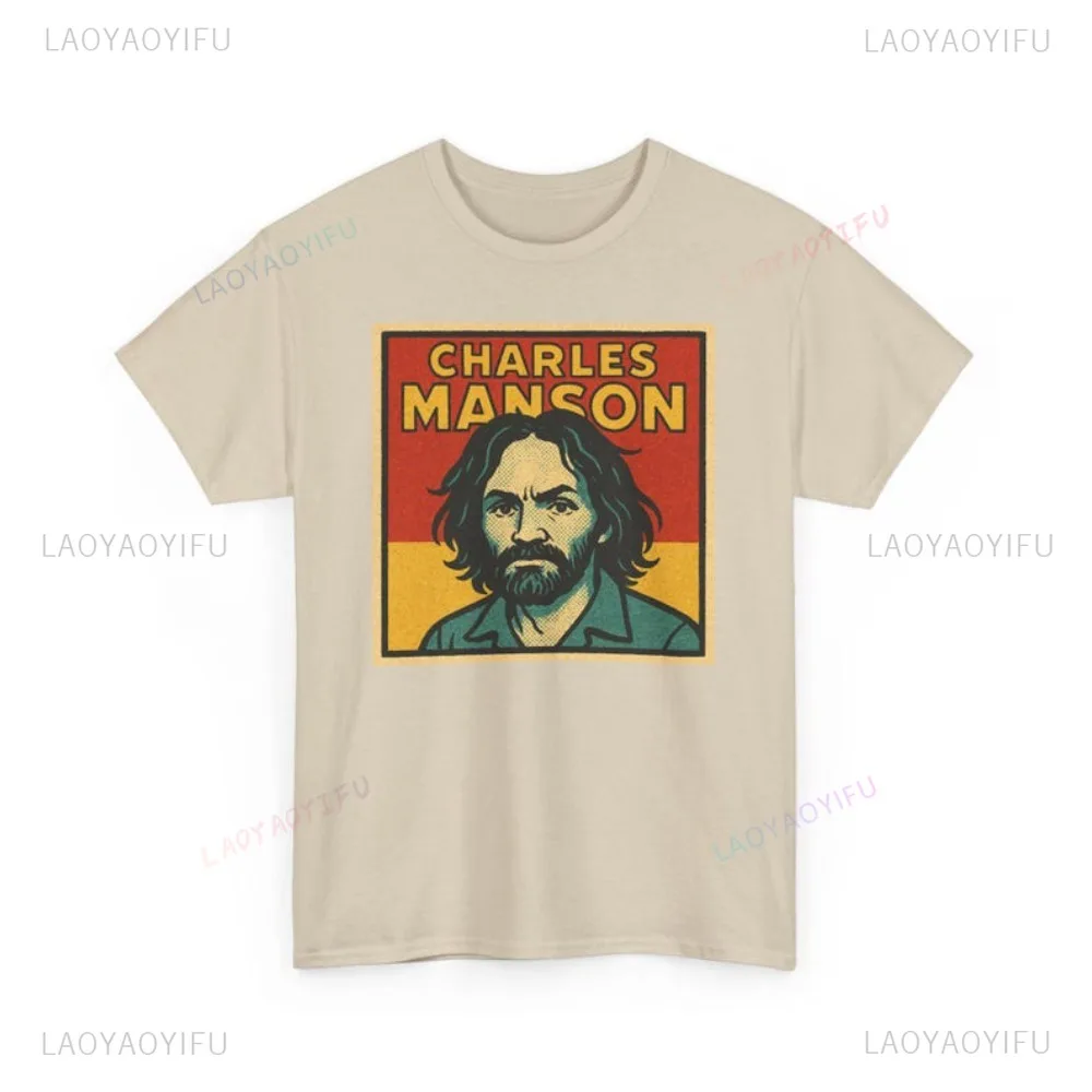 ريترو صحيح تشارلز مانسون كوميك ستايل جرافيك تي شيرت مطبوع موضة عادية فضفاض Harajuku رجل الشارع الشهير المرأة القطن تيز #2
